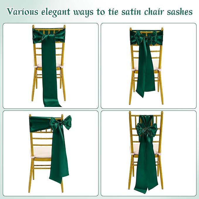 120 PCS Forest Green Chair Sashes, Ties Bows Designed Sashes for Washable Reusable Chair Covers Supplies for Wedding Reception Events Banquets Party Hotel Event Aisle Decorations (7 x 108 inch)