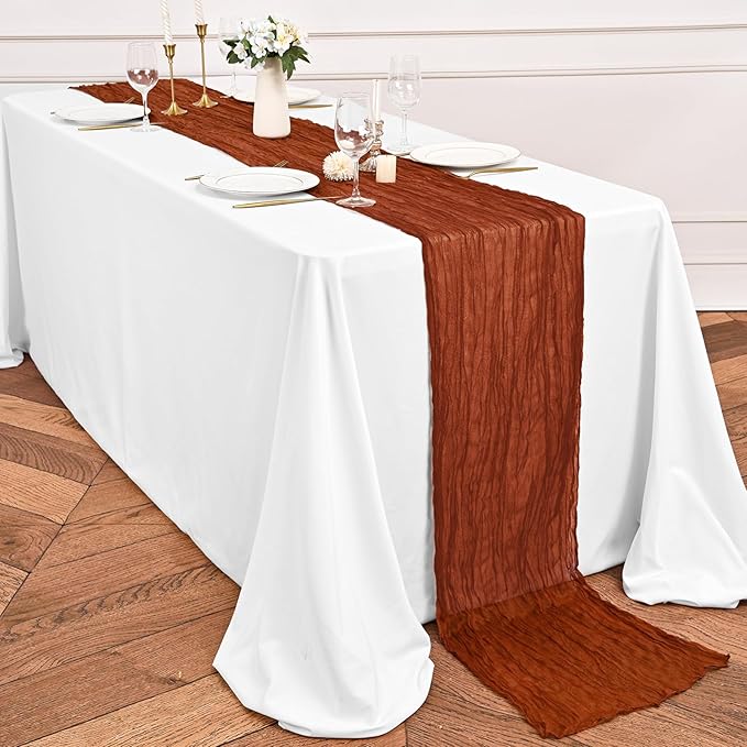 12 Pack Terracotta Fall Table Runner 10Ft Cheesecloth Table Runner Rustic Gauze Table Runners Romantic Long Sheer Fabric Cheese Cloth Table Runners for Wedding Party Bridal Baby Shower