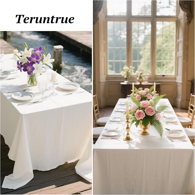 Teruntrue 12 Packs Ivory Tablecloths 60x126 inch Rectangle Table Cloth for 8 Foot Rectangle Tables, Washable Polyester Fabric, for Wedding Parties Banquet Holiday Dinner Table Decorative, Ivory
