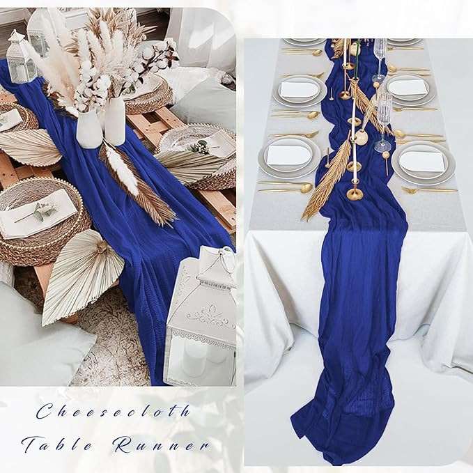 12 Pieces Royal Blue Cheesecloth Table Runner 10FT Pink Runner for Tables Gauze Fabric Boho 35 x 120 Inches Long Table Runner Decoration Rustic Sheer Runner for Wedding Baby Birthday Party Royal Blue