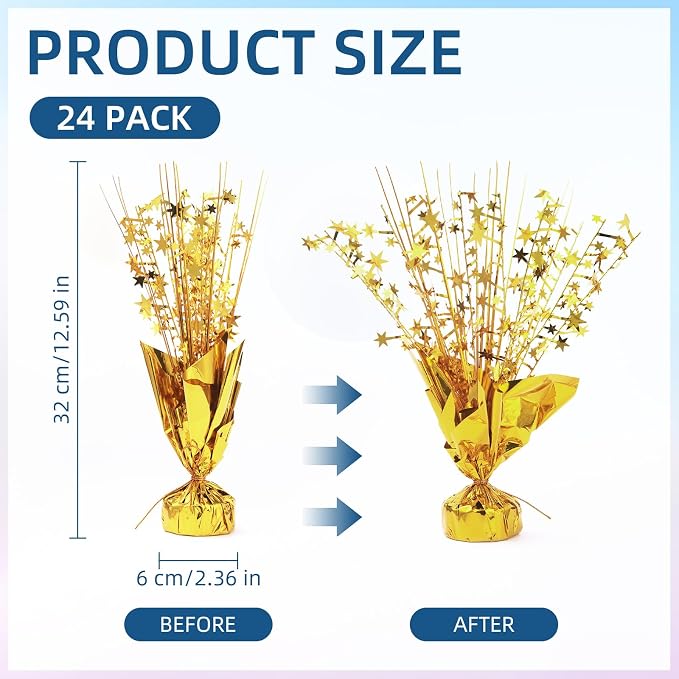 24 Pack Gold Metallic Foil Spray Centerpiece Star Table Decoration Burst Table Centerpieces for Birthday New Year Wedding Anniversary Graduation Party Supply (Gold)