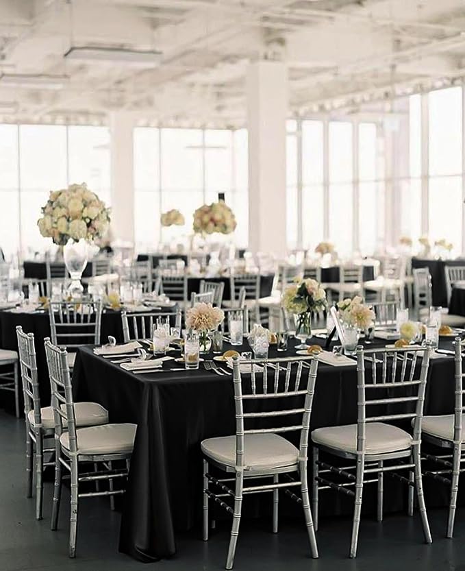 12 Pack Satin Tablecloth, 57 x 108 Inch Black Rectangle Satin Table Cloth, Bright Smooth Fabric Table Cloth Soft Silky Table Covers Bright Silk Table Clothes for Wedding, Party, Banquet