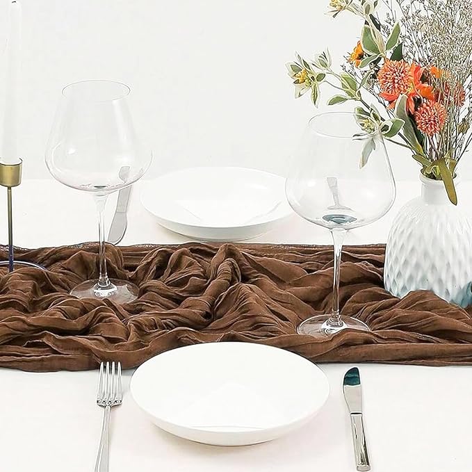8 Pack Brown Cheesecloth Table Runner 21x120 Inch Gauze Table Runners Reusable Polyester 10ft Boho Rustic Cheese Cloth Table Runner for Wedding Party Baby Shower Birthday