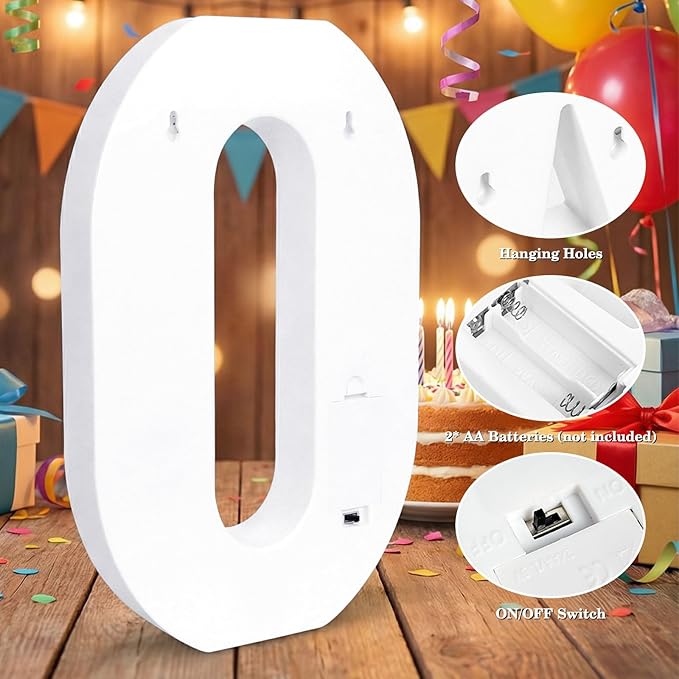 12.6 Inch LED Marquee Light Up Numbers, Birthday Number Lights as Gifts for Girls Women Men, Lighted Marquee Numbers for Anniversary Party Night Light Table Decorations, Number 0