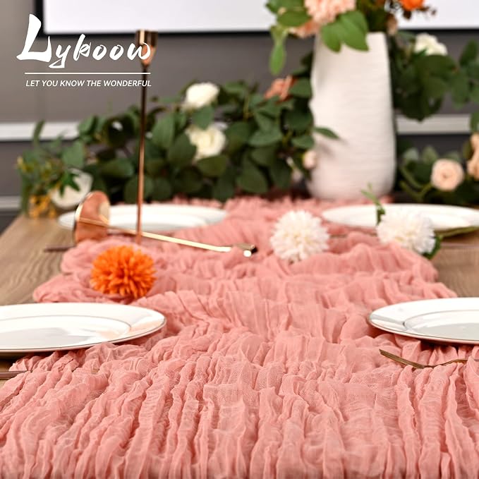10 Packs Cheesecloth Table Runner - Peach Coral, 10Ft x 35" Rustic Gauze Boho Wedding Table Runner Decoration for Wedding Party Bridal Shower