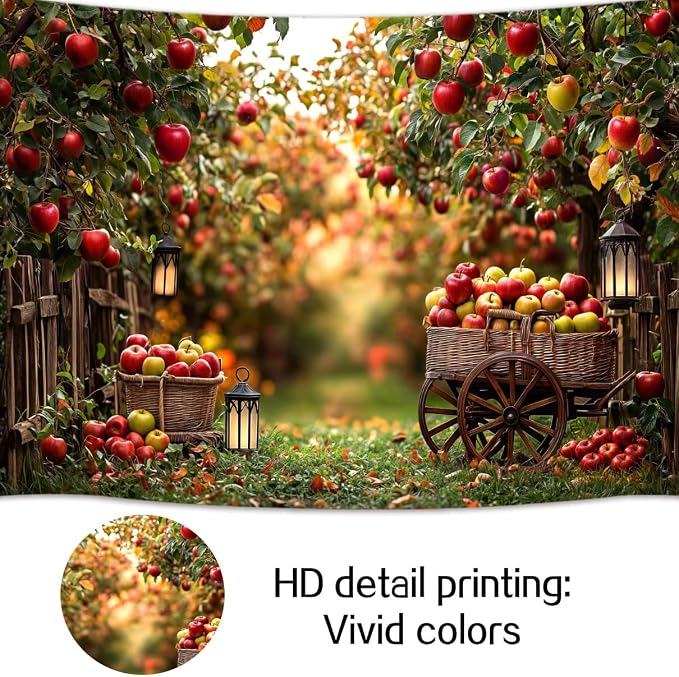 10 x 8 ft Apple Backdrop Autumn Harvest Apple Orchard Party Decorations Background Thanksgiving Farm Holiday Event Party Apple Trees Baby Shower Kids Birthday Party Photo Booth Studio Props