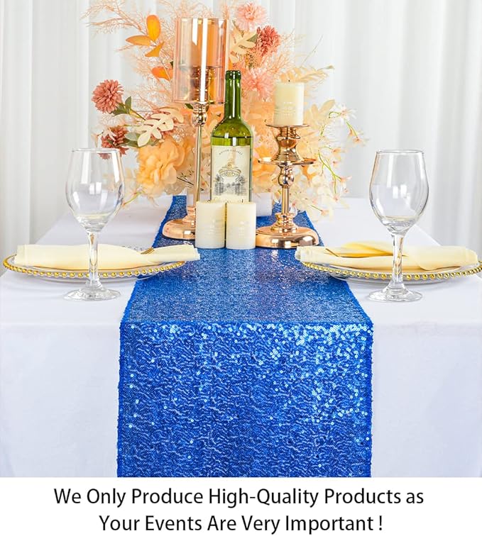 ShinyBeauty Royal Blue Table Runners Pack of 10 12in x 108in Sequin Table Runner 108 Inches Long Outdoor Runner for Table Sequence Table Runner for Birthday Party Banquet(12"x108" 1PC Royal Blue)