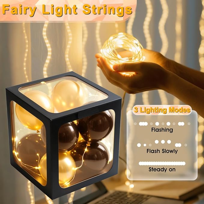 Ledido Baby Boxes with Letters for Baby Shower Decorations, 4 Pcs Transparent Balloon Boxes Blocks with Fairy String Lights, Clear Balloon Boxes for Boy Girl Gender Reveal 2026 HOCO Party Decor(Black)