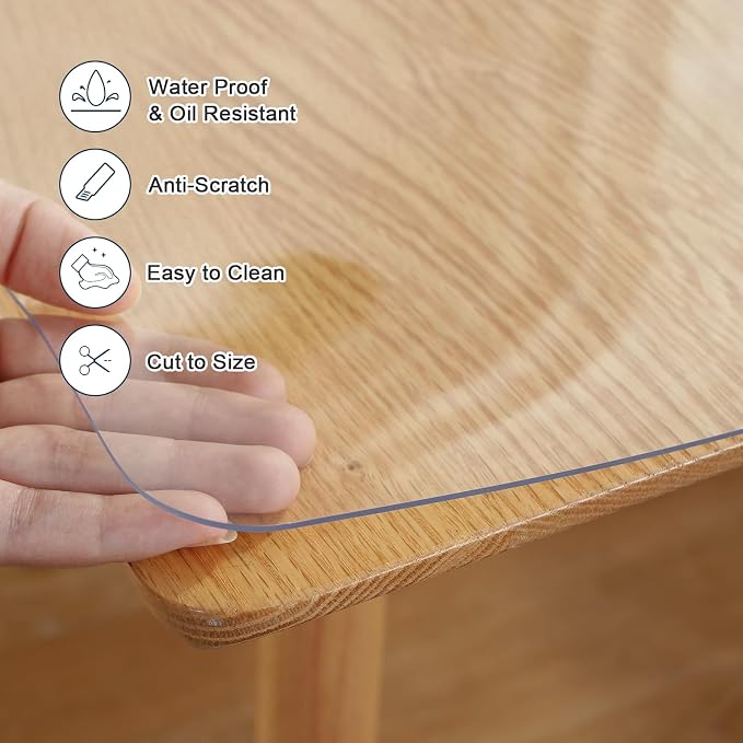 LovePads Clear Table Cover Protector, 31.5 x 47.2 Inch 2mm Thick Plastic Table Cover, Table Protector for Dining Room Table, Waterproof Dresser Cover Top for Kitchen, Coffee, Writing Desk