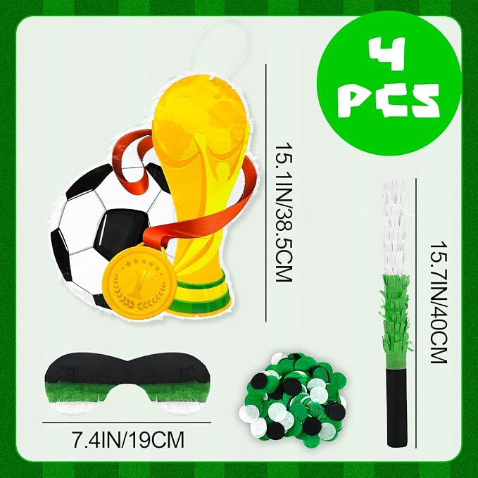 Soccer Birthday Party Decorations, 4 Pcs Soccer Pinatas Bundle 15.1'' Soccer Party Pinata with Stick etc Sports Party Supplies