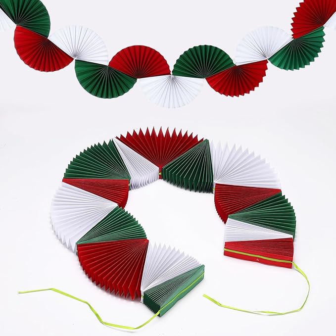 uxcell 3 Pcs Paper Fan Garland, 5.25ft Paper Garland Hanging Decorations Set Party Hanging Fans for Birthday Parties Holiday Ornaments Family Gatherings Weddings, Red, White, Green