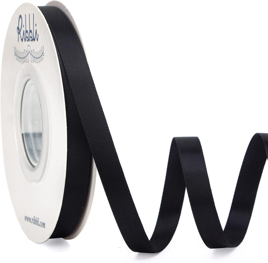 Ribbli Double Faced Black Satin Ribbon,3/8” x Continuous 25 Yards,Use for Bows Bouquet,Gift Wrapping,Floral Arrangement