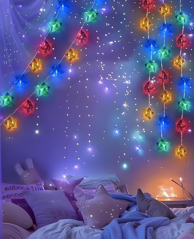 AceList Iridescent Decor 10Ft Star String Lights 20 LED USB/Battery Operated String Lights Indoor/Outdoor, Holographic Decor for Christmas Birthday Party Tent Outer Space