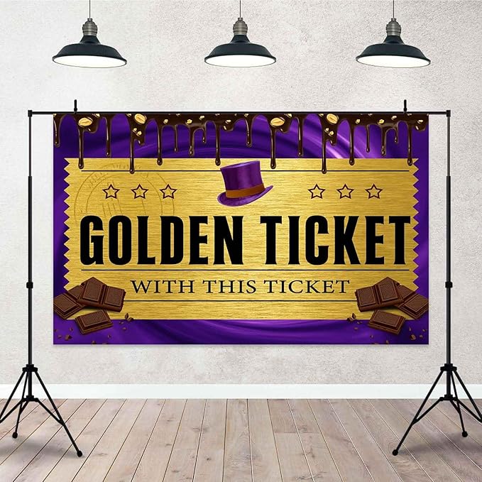5x3FT Chocolate Factory Backdrop Golden Ticket Backdrop Candy Background Children Birthday Party Decorations Photo Booth Props TAYBDJ800