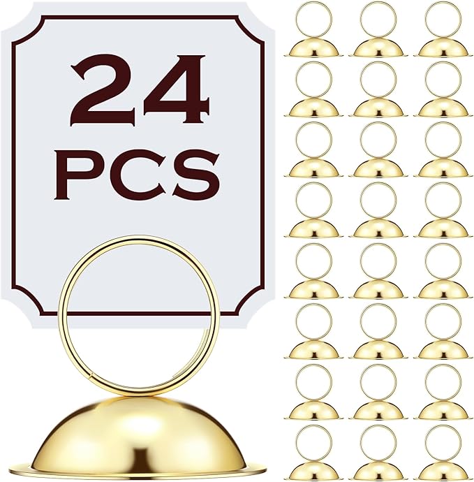 MorningRo 24 Pcs Wedding Table Place Card Holders Metal Table Number Holders Stand Sign Tabletop Menu Stands Sign for Wedding Christmas Restaurant Banquet(Gold)