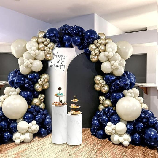 Navy Blue Balloon Garland Double Stuffed Pearl White Royal Blue Balloons Dark Navy Gold Balloon Arch Kit for Birthday Baby Shower Wedding Graduation Father's Day Party Decor