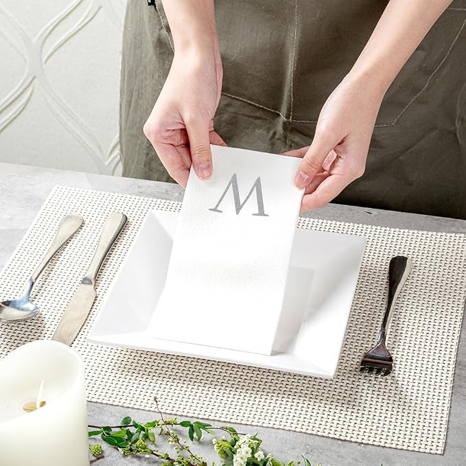 Luxenap 15.8 X 7.9 Inch Linen-Feel Guest Towels, 2000 Lettered Hand Towels - Silver Letter 'W', Sans Serif Font, White Paper Dinner Napkins, airlaid, For Restrooms And Tables - Restaurantware