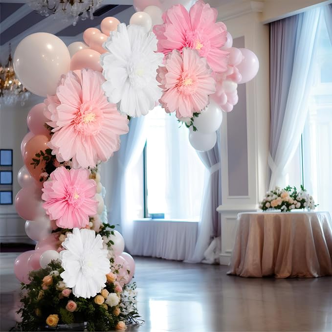 Giegxin 6 Pcs 31.5", 24" Pink, White Giant Paper Flower Large Tissue Paper Flower for Wall Big Pink Pom Pom Floral Decorations for Wedding Bridal Shower Baby Shower Tea Party Birthday Nursery Decor