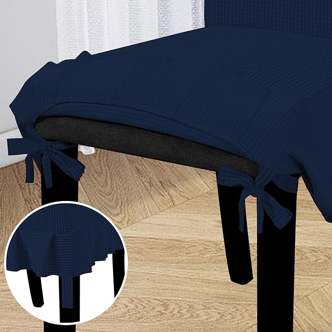 Easy-Going Dining Chair Covers Stretch Parsons Chair Slipcover with Skirt Chair Covers for Dining Room Restaurant Banquet (6 PCS, Navy)