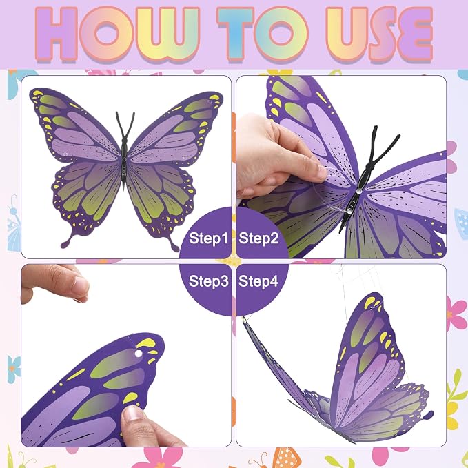 18 Pcs Large Butterfly Party Decorations 3D Colorful Paper Pastel Butterfly Hanging Decoration 2 Sizes Paper Butterflies Birthday Party Supplies for Wedding Baby Shower Room Ceiling Decor