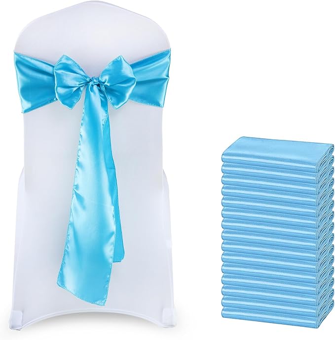 MDS Satin Chair Sashes, 125 Pack, 7”x108” Each, Decorative Chair Bows Ribbon Tie Backs for Wedding Party, Holiday Dinner, Birthday, Reception, Banquet, Hotel & Event Decoration - Turquoise