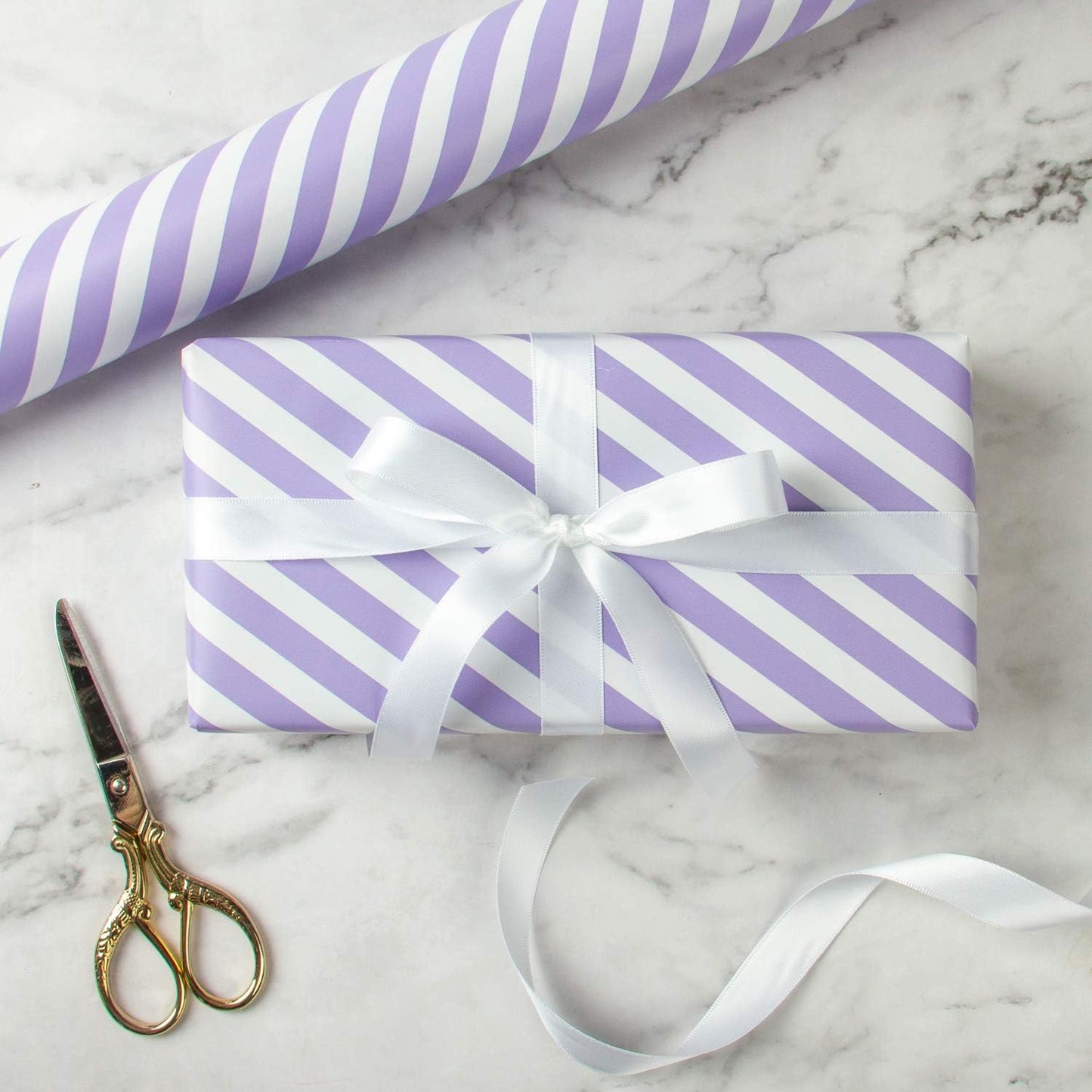 WRAPAHOLIC Reversible Wrapping Paper - Mini Roll - 17 Inch x 33 Feet - Purple and Stripes Design for Birthday, Wedding, Baby Shower, Holiday