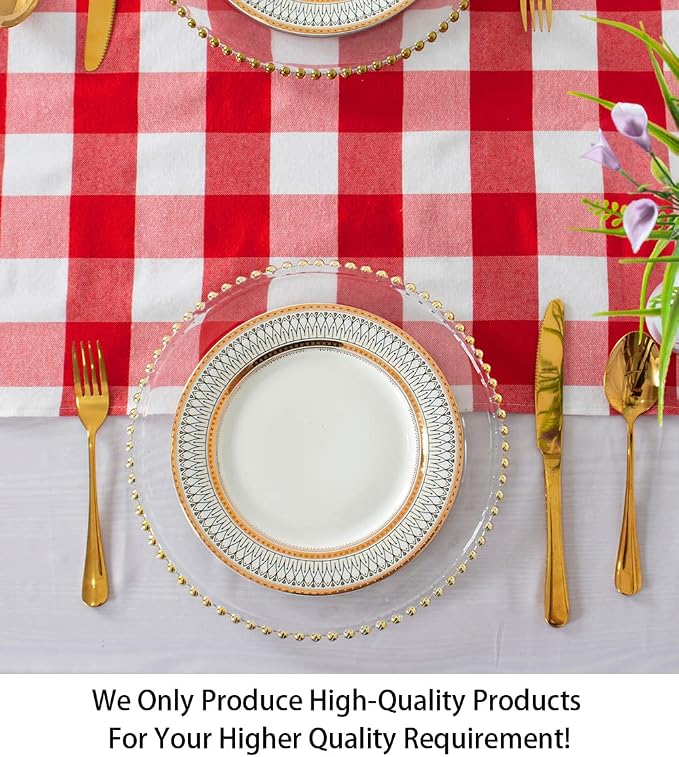 Buffalo Check Table Runner 13''x108'' Red and White Cotton Checkered Table Runner Buffalo Plaid Table Cover for Family Dinners Plaid Table Runner for Farmhouse