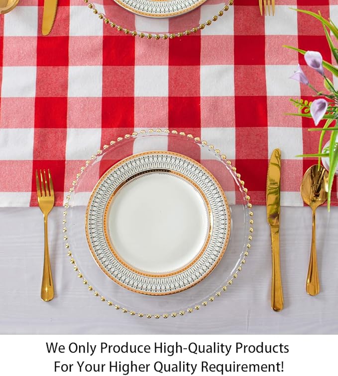 ShinyBeauty Buffalo Check Table Cover - 13''x72'' Red & White Cotton Checkered Plaid Table Runner for Farmhouse Dinners