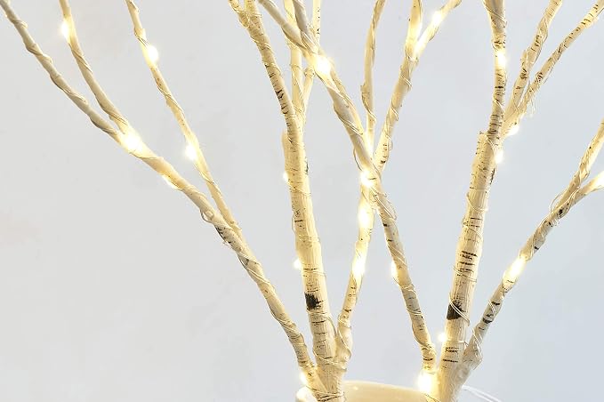 Fudios Lighted Birch Branches 18IN 70 Warm White LED with Timer Twig Lights Battery Operated for Christmas Wedding Party Decoration(2 Set)