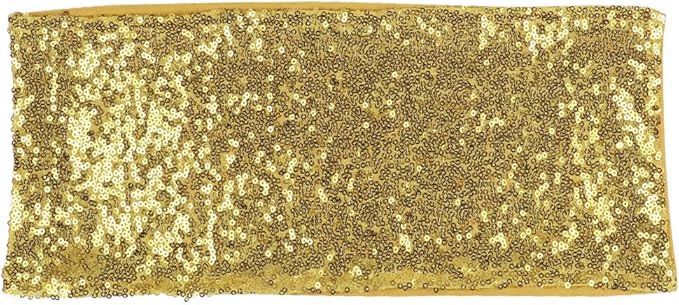 Pack of 25 Stretch Sequin Chair Sashes Chair Bands One-Sided Sequins Decor for Hotel Wedding Reception Party Event Chair Cover Decoration 4"x16" - Light Gold