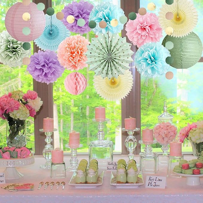 Pastel Rainbow Spring Party Decorations Sage Green Lilac Purple Pastel Pink and Blue Party Decorations for Colorful Sage Green Wedding Engagement Baby Shower Bridal Shower Bachelorette Birthday Decor