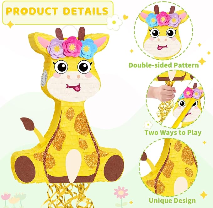 WERNNSAI Giraffe Piñata - Jungle Giraffe Piñata with Blindfold and Bat for Kids Cute Safari Animal Birthday Party Decorations Classroom Party Game Supplies Baby shower Decor