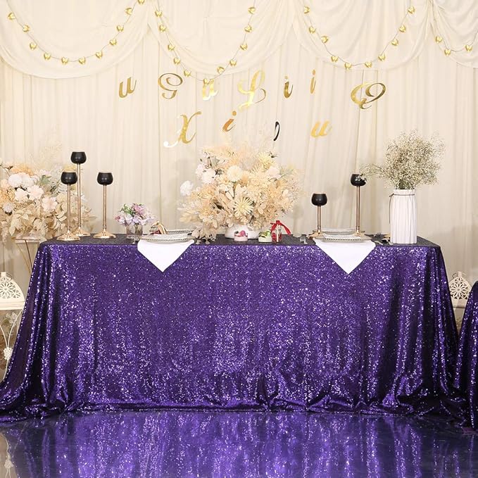 Juya Delight 60" x 102" Purple Rectangle Sequin Tablecloth for Party Dinner Banquet Festival Wedding Anniversary Exhibition Dessert Table