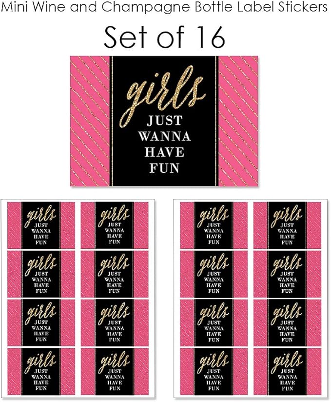 Big Dot of Happiness Girls Night Out - Mini Wine and Champagne Bottle Label Stickers - Bachelorette Party Favor Gift for Women and Men - Set of 16 (Pack of 2)