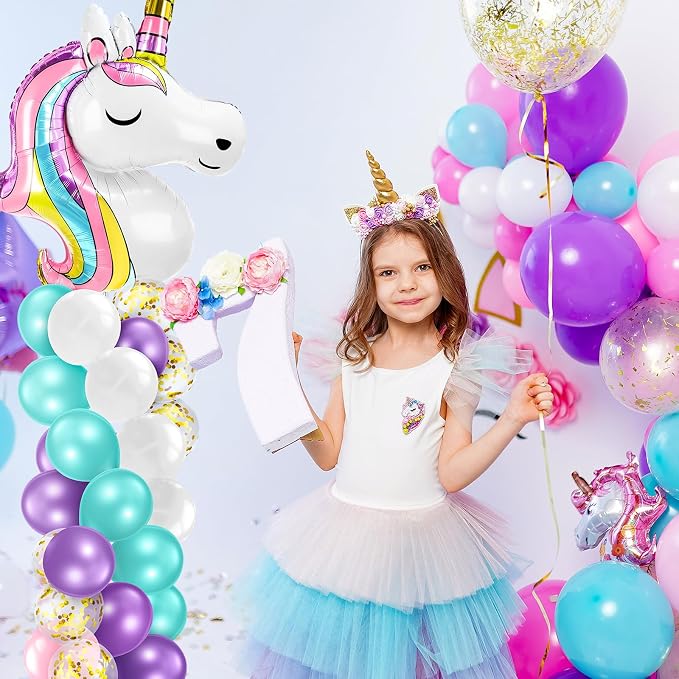 Kasyat 2 Set Unicorn Party Balloon Column Stand Kit with 2 Unicorn Balloons 100 Latex Balloons, Adjustable Balloon Stands Party Supplies for Wedding Baby Shower Birthday