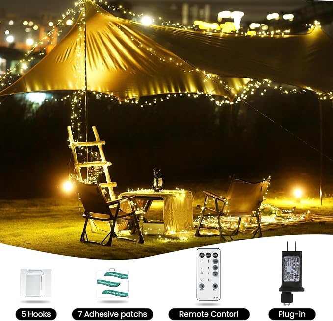 Dailyart Fairy Lights Plug in 200 Led Fairy Light with Remote 10Ft Firecracker String Lights with Timer 8 Modes Christmas Lights for Bedroom Wreath Party Window Wedding Tree Decoration Green Wire