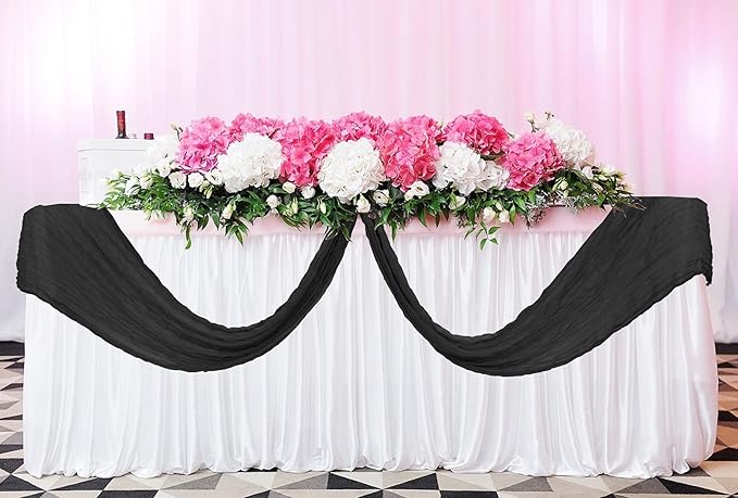 24 Pack Cheesecloth Table Runner 20 x 120 inch Cheese Cloth Table Runner Bulk,Romantic Boho Sheer Gauze Fabric Table Runners for Wedding Reception,Party,Bridal Shower Table Decor(Black)