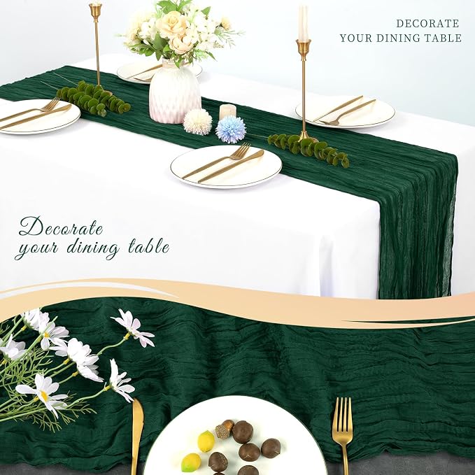 20 Pack Cheesecloth Table Runner 17 x 108 inch Long Boho Gauze Table Runners Semi Sheer Table Runner for Wedding Decor, Baby Shower, Birthday Party, Banquet (Emerald Green)