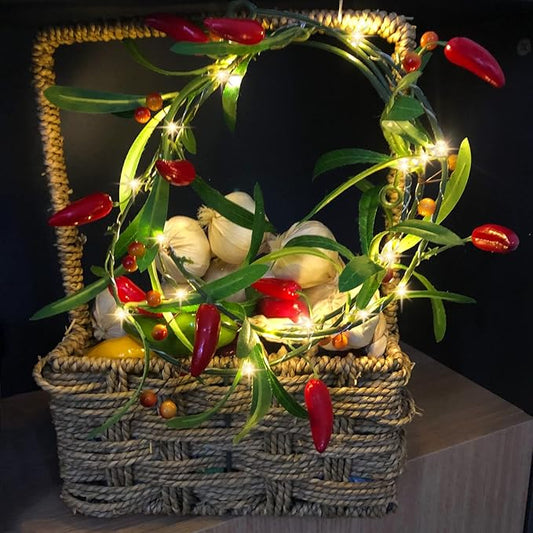 Artificial Chili String Lights, Pepper Hanging Vines Plant Garland With Foam Berries, Battery Powered for Home Garden Wedding Party Decor (X-Chili Vine Light, 4 Pack)
