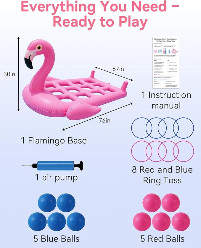 Utook Pool Party Toys Games Set -Giant Tic Tac Toe Pool Toy- 2-in-1 Inflatable Games -Thickened Leak-Proof PVC, Outdoor Water Toys for Toddlers Kids Age 4+, Use in Pool Beach Lawn