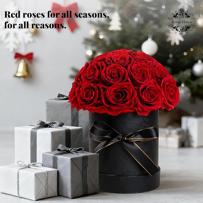 27 Preserved Flowers for Delivery Prime, Roses Dome Forever Flower Decor for Party Home Table Bedroom, Anniversary, Birthday, Wedding Gifts for Women Her (Red)