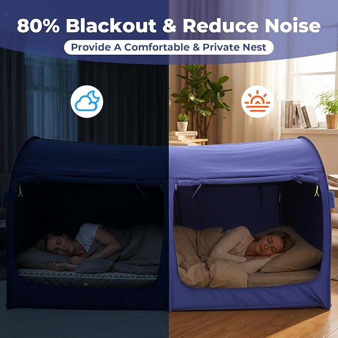 LEEDOR® Bed Tent Dream Tent Bed Canopy Shelter Cabin Sleeping Tent Indoor Pop Up Privacy Warm Breathable Mosquito Mesh Twin/Full/Queen for Kids and Adult (Mattress Not Included)