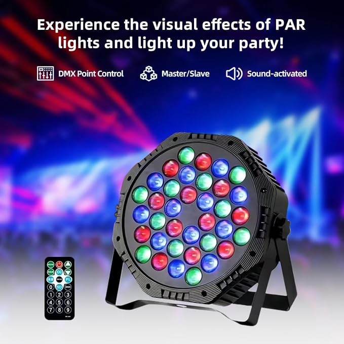 36 LEDs RGB Sound Activated Par Light with Remote DMX Control Uplights for Wedding Party DJ Events Music Dance Church Stage Lighting -3 Pack-（DJ - Disco Lights）