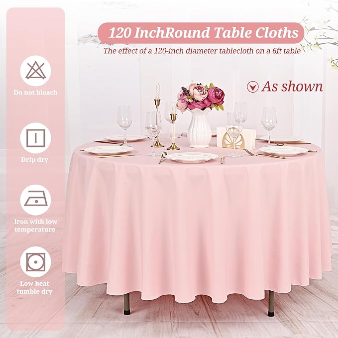 Pesonlook 10 Pack 120 Inch Pink Round Table Cloths, Premium Polyester Round Tablecloth Wrinkle Resistant Washable Table Cover for Wedding, Party, Dining,Banquet,Buffet Table