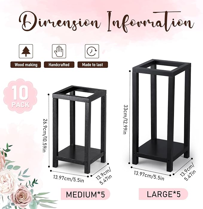 Geelin 10 Pcs Wooden Wedding Lantern Centerpiece Candle Lantern Table Wooden Candle Holder Decorative for Wedding Party Table Valentine Decor(10.59 in, 13 in,Black)