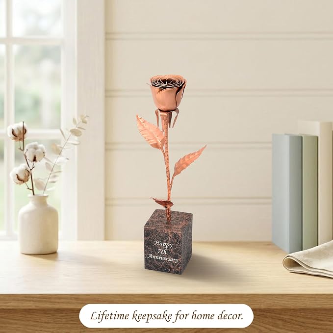 Personalized Copper for Wife – 7th or 22nd Wedding Anniversary Rose – Custom Engraved Solid Copper Flower – 12 Inch Metal Keepsake