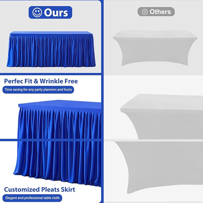 Wish Care 4 Pack Royal Blue Rectangle Table Clothes for 8 Foot Tables, Polyester Fitted Tablecloths 8ft Stretch Table Cover for Wedding, Birthday, Parties, Trade Show, Craft Show