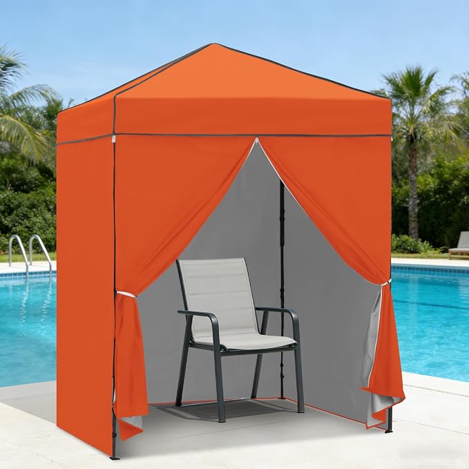 6x4 Pop Up Canopy Tent with Four Wall Panels, Instant Portable Beach Canopy, Outdoor Tent with Carry Bag for Camping, Sports, Tailgating, Events, Orange
