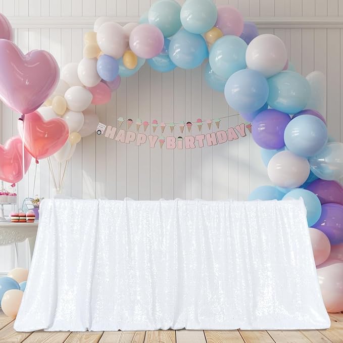 Poise3EHome White Sequin Tablecloth 90×156 Inch Rectangle Sparkly Fabric Table Cloth for Birthday Wedding Party Holiday Baby Shower Christmas Decoration