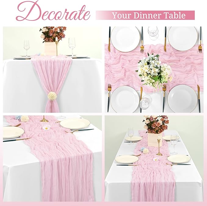 16 Pack Cheesecloth Boho Gauze 35120 Inch Rustic Romantic Long Table Runner for Wedding Party Bridal Shower Thanksgiving Christmas Decoration (Light Pink)